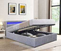 Comfy Living 4Ft6 Double Fabric Gas Lift Ottoman Bedframe With Led Strip In Light Grey - thumbnail 1