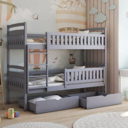 Arte Modern Grey Ignas Bunk Bed With Ladder, Storage Drawers And Foam Mattresses - Safe Space Saver (H1560mm W1980mm D980mm) - thumbnail 1
