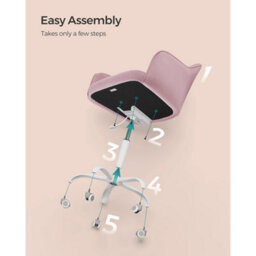 Songmics Ergonomic Swivel Chair, Velvet Office Seat With Armrests, Adjustable Desk Chair For Bedroom, Jelly Pink - thumbnail 7