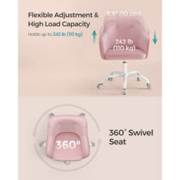 Songmics Ergonomic Swivel Chair, Velvet Office Seat With Armrests, Adjustable Desk Chair For Bedroom, Jelly Pink - thumbnail 6