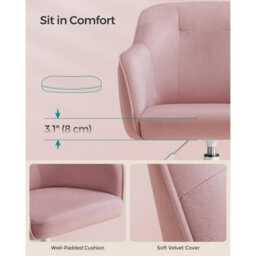 Songmics Ergonomic Swivel Chair, Velvet Office Seat With Armrests, Adjustable Desk Chair For Bedroom, Jelly Pink - thumbnail 5