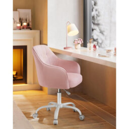 Songmics Ergonomic Swivel Chair, Velvet Office Seat With Armrests, Adjustable Desk Chair For Bedroom, Jelly Pink - thumbnail 3