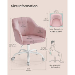 Songmics Ergonomic Swivel Chair, Velvet Office Seat With Armrests, Adjustable Desk Chair For Bedroom, Jelly Pink - thumbnail 2