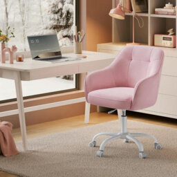 Songmics Ergonomic Swivel Chair, Velvet Office Seat With Armrests, Adjustable Desk Chair For Bedroom, Jelly Pink