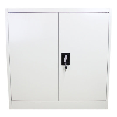 MonsterShop Powder Coated Steel Light Grey Office 2 Doors Filing Cabinet Flatpack Document File Lockable Storage 90Cm - image 1