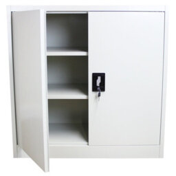 MonsterShop Powder Coated Steel Light Grey Office 2 Doors Filing Cabinet Flatpack Document File Lockable Storage 90Cm - thumbnail 2