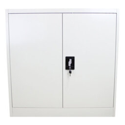 MonsterShop Powder Coated Steel Light Grey Office 2 Doors Filing Cabinet Flatpack Document File Lockable Storage 90Cm - thumbnail 1