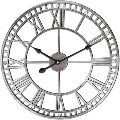 Large Wall Clocks For Living Room Metal Wall Clock Silent Non-Ticking Roman  Silver-Double Edge 47 Cm - image 1