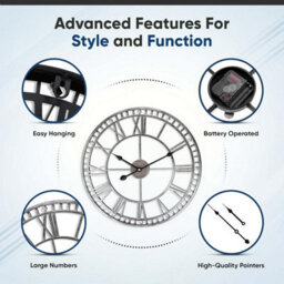 Large Wall Clocks For Living Room Metal Wall Clock Silent Non-Ticking Roman  Silver-Double Edge 47 Cm - thumbnail 2