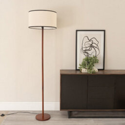 Valuelights Heather Dark Wood Stem Floor Lamp With Natural Black Trim Drum Shade And Led Bulb - thumbnail 3