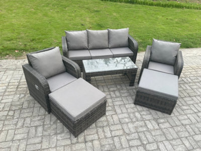 Fimous 7 Seater Rattan Wicker Garden Furniture Patio Conservatory Sofa Set With Rectangular Coffee Table Chair 2 Big Footstool - image 1
