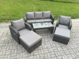 Fimous 7 Seater Rattan Wicker Garden Furniture Patio Conservatory Sofa Set With Rectangular Coffee Table Chair 2 Big Footstool - thumbnail 2