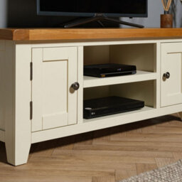 Elm Home And Garden Large Painted Cream Oak Tv Video Media Unit Stand 50Cm High X 120Cm Wide X 37Cm Deep Fully Assembled - thumbnail 2