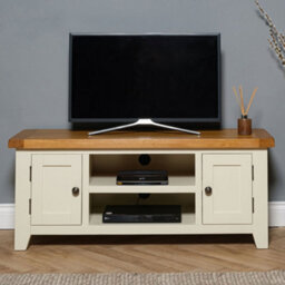 Elm Home And Garden Large Painted Cream Oak Tv Video Media Unit Stand 50Cm High X 120Cm Wide X 37Cm Deep Fully Assembled