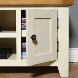 Elm Home And Garden Large Painted Cream Oak Tv Video Media Unit Stand 50Cm High X 120Cm Wide X 37Cm Deep Fully Assembled - thumbnail 3