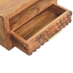 Artisan Furniture Solid Wood Arno Wall-Mounted Nightstand, 1 Drawer, 1 Open Slot, Golden Teak, Light Brown - thumbnail 5