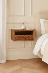 Artisan Furniture Solid Wood Arno Wall-Mounted Nightstand, 1 Drawer, 1 Open Slot, Golden Teak, Light Brown