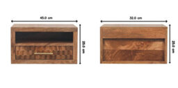 Artisan Furniture Solid Wood Arno Wall-Mounted Nightstand, 1 Drawer, 1 Open Slot, Golden Teak, Light Brown - thumbnail 8