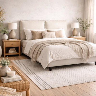 Wyld Haus Wexford Ivory Linen King Size Bed With Padded Pillow Headboard (5Ft) - image 1