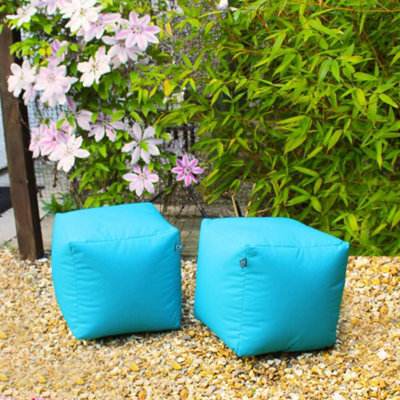 rucomfy Beanbags Rucomfy Indoor Or Outdoor Water Resistant Turquoise Cube Beanbag Footstool - image 1