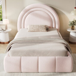 Matteo Pink Velvet Single Bed Frame With Hydraulic Lift Storage & Padded Headboard - 3Ft Children's Upholstered Bed (90X190Cm) - thumbnail 2