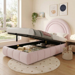 Matteo Pink Velvet Single Bed Frame With Hydraulic Lift Storage & Padded Headboard - 3Ft Children's Upholstered Bed (90X190Cm) - thumbnail 4