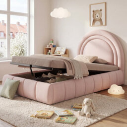 Matteo Pink Velvet Single Bed Frame With Hydraulic Lift Storage & Padded Headboard - 3Ft Children's Upholstered Bed (90X190Cm) - thumbnail 5