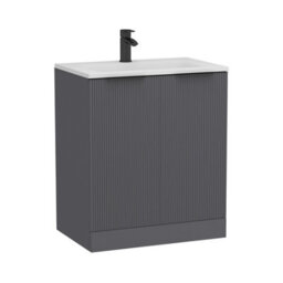 Royal Bathrooms Evora 700mm Graphite Grey Fluted Floor Standing Bathroom Vanity Unit 2 Door Cabinet Storage With Stone Basin & Matt Black Handles - thumbnail 8
