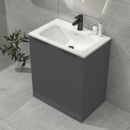 Royal Bathrooms Evora 700mm Graphite Grey Fluted Floor Standing Bathroom Vanity Unit 2 Door Cabinet Storage With Stone Basin & Matt Black Handles - thumbnail 4