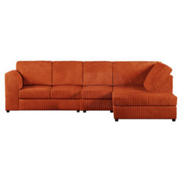 Furnishings For Less UK Luxor Orange Jumbo Cord Large 5 Seater Corner Sofa Long Right Hand Facing - Full Back