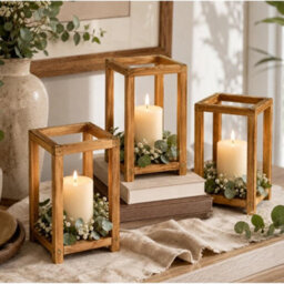 3 Pack Rectangular Wooden Candle Holders - thumbnail 3