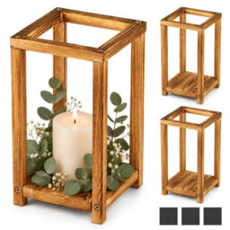 3 Pack Rectangular Wooden Candle Holders - thumbnail 1