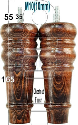 L&F 4 Replacement Furniture Feet Chestnut Wash Turned Wooden Legs 165mm High Settee Chairs Sofas Footstools M10 (10mm) Tsp2071 - image 1