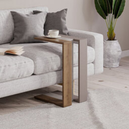 Decortie Muju Modern C-Shape Side End Coffee Table Multipurpose Sofa Lap Dark Oak Effect, Gold Marble Effect Mocha Grey H 57Cm - thumbnail 7
