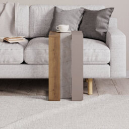 Decortie Muju Modern C-Shape Side End Coffee Table Multipurpose Sofa Lap Dark Oak Effect, Gold Marble Effect Mocha Grey H 57Cm