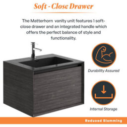 Plum&clay Matterhorn Dark Oak Wall Hung Bathroom Vanity Unit With Black Basin (W)600mm (H)450mm - thumbnail 3