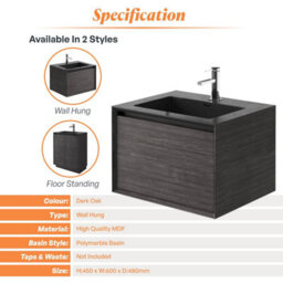 Plum&clay Matterhorn Dark Oak Wall Hung Bathroom Vanity Unit With Black Basin (W)600mm (H)450mm - thumbnail 4
