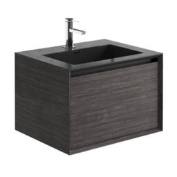 Plum&clay Matterhorn Dark Oak Wall Hung Bathroom Vanity Unit With Black Basin (W)600mm (H)450mm