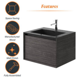 Plum&clay Matterhorn Dark Oak Wall Hung Bathroom Vanity Unit With Black Basin (W)600mm (H)450mm - thumbnail 5