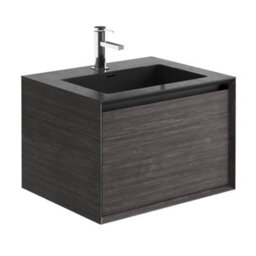 Plum&clay Matterhorn Dark Oak Wall Hung Bathroom Vanity Unit With Black Basin (W)600mm (H)450mm - thumbnail 2