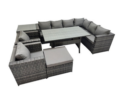 Fimous Rattan Garden Furniture Set Outdoor 9 Seater Patio Corner Sofa Sets With Table 2 Chair Big Stool Side Table Dark Grey Mixed - image 1