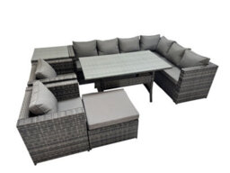 Fimous Rattan Garden Furniture Set Outdoor 9 Seater Patio Corner Sofa Sets With Table 2 Chair Big Stool Side Table Dark Grey Mixed - thumbnail 1