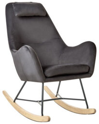 Beliani Grey Velvet Rocking Chair With Wooden Rockers And Metal Legs, W48 X D92 X H116Cm - thumbnail 3