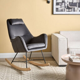 Beliani Grey Velvet Rocking Chair With Wooden Rockers And Metal Legs, W48 X D92 X H116Cm - thumbnail 2
