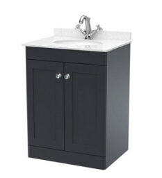 Balterley Swynnerton Traditional 2 Door Floor Standing Vanity Unit With Marble Basin, Dark Grey, 600mm - thumbnail 1