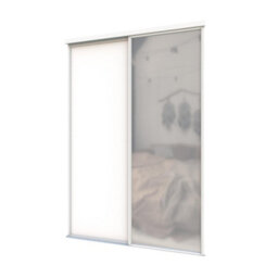 A-Class Sliding Doors Set Of 2 Matt White & Mirror Sliding Wardrobe Door Kit, White Frame & Tracks, Opening Height (H) 225-226Cm & Width (W) 119-120Cm - thumbnail 1