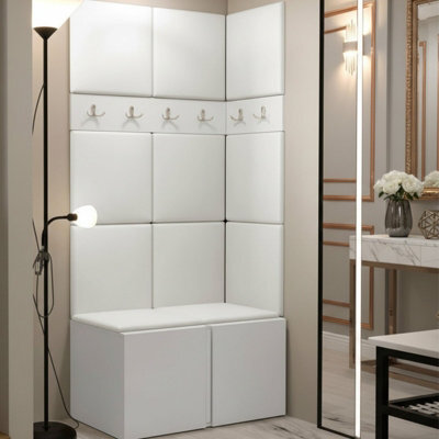 Orion I Hallway Set White Shoe Cabinet Hangers White Eco Leather Panels - image 1