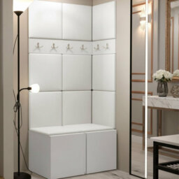 Orion I Hallway Set White Shoe Cabinet Hangers White Eco Leather Panels