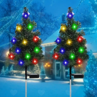 Amorly 2Pcs Solar Christmas Tree Stake Lights, Waterproof Outdoor Festive Decor For Cemetery, Pathway And Garden Xmas Holiday Styling - image 1