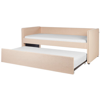 Beliani Trundle Bed Boucle Troyes 90 X 200 Cm (Eu Single) Peach Pink - image 1